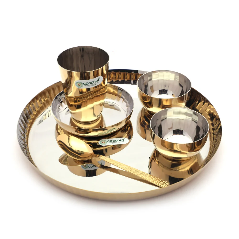 Stainless Steel With Gold Coating Design Dinner Set - 6pc Set - VK Furniture | VK Furniture & Electronics Mangalore