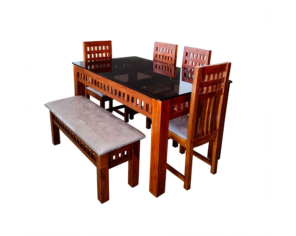 VK Mark Model 4 Seater With Bench Dining Set - VK Furniture | VK Furniture & Electronics Mangalore
