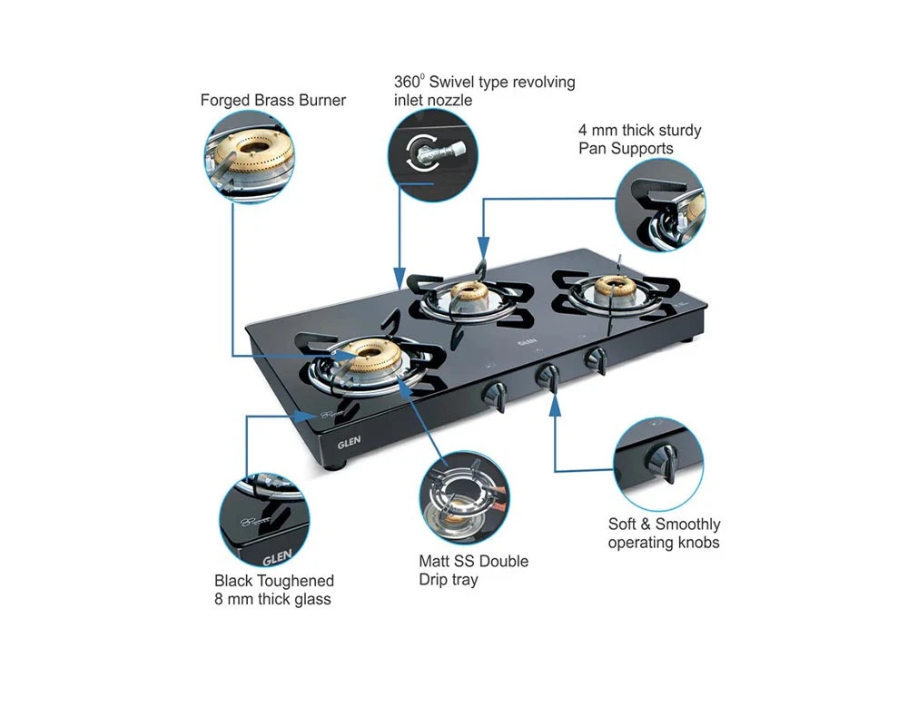 GLEN LPG STOVE 1033 GT XL BRASS BURNER BLACK - VK Furniture | VK Furniture & Electronics Mangalore